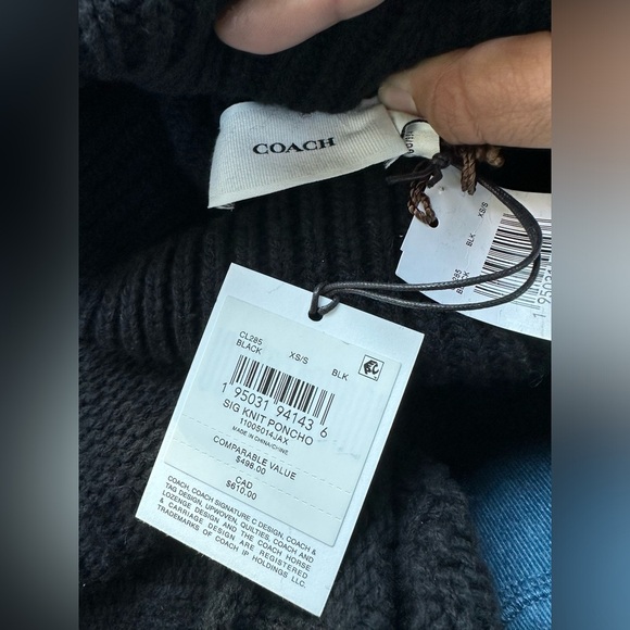 NWT Coach Black Signature Knit Wool Poncho XS Small Quiet Luxury Designer. $498 - Picture 4 of 4